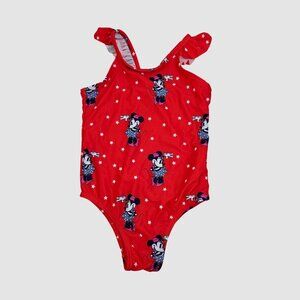 Gap Disney Minnie Mouse Girls 5 Red One-Piece Swimsuit Ruffle Trim 2325